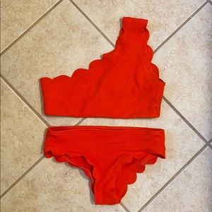 One shoulder, scalloped edge swimsuit